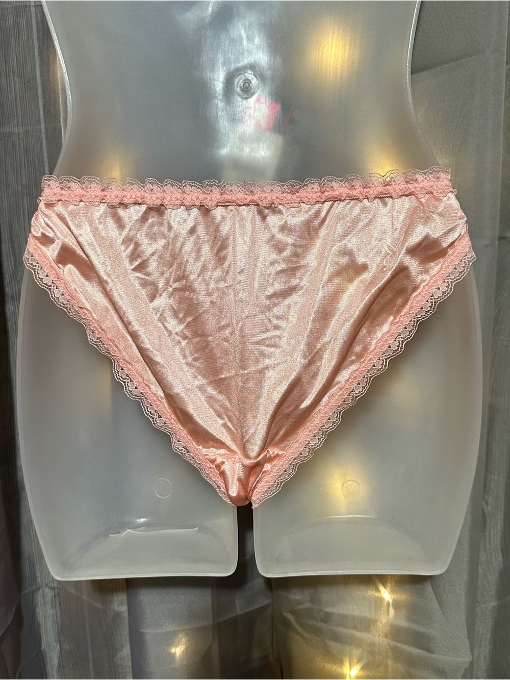 90s Y2K soft pink lace trim playboy playmate bikini cut panties Sz 5 - Picture 2 of 6